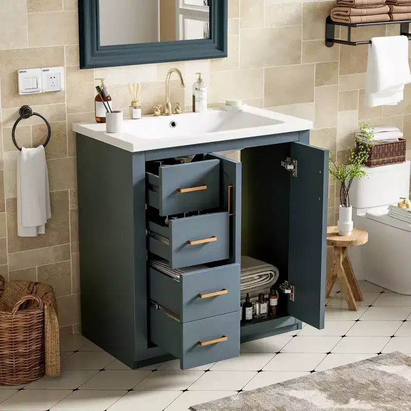 30 Zoll Einzelwaschtisch-Badschrank mit Unterschrank und 3 Schubladen – Schwarz / Blau / Grün / Indigo / Weiß