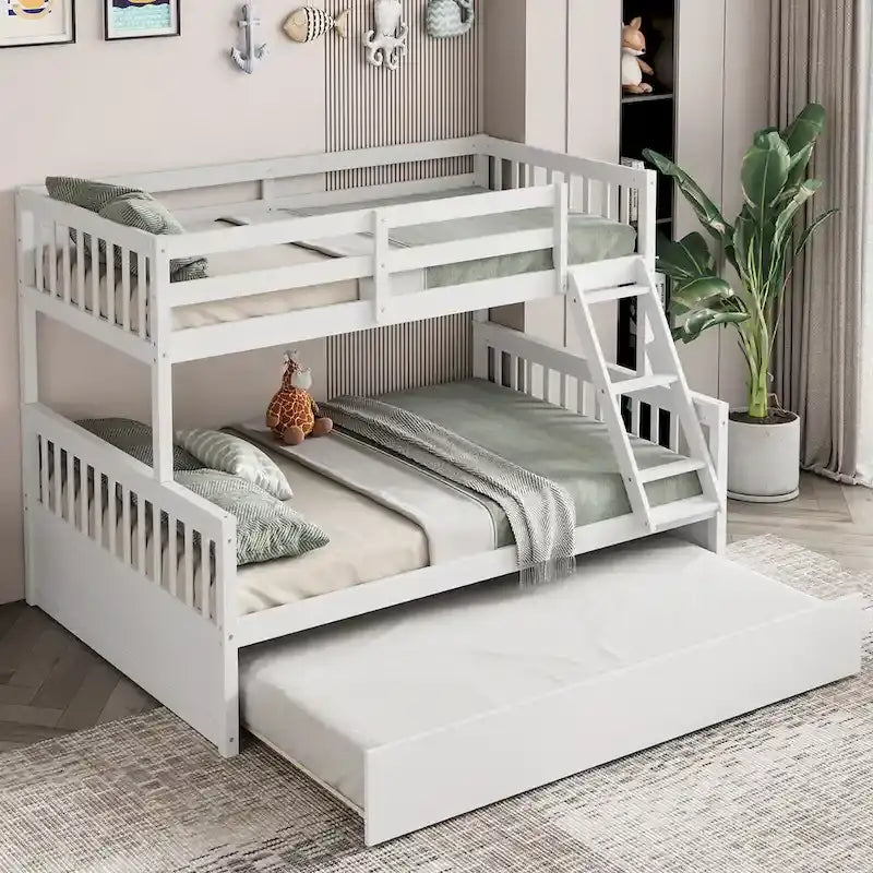 Gymax Etagenbett Twin über Full mit Twin-Ausziehbett, umwandelbar zur Plattform