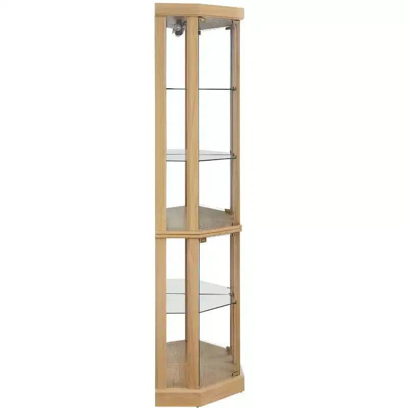Eck-Vitrine mit Glastüren und Regalen, Eck-Schaukasten für das Wohnzimmer