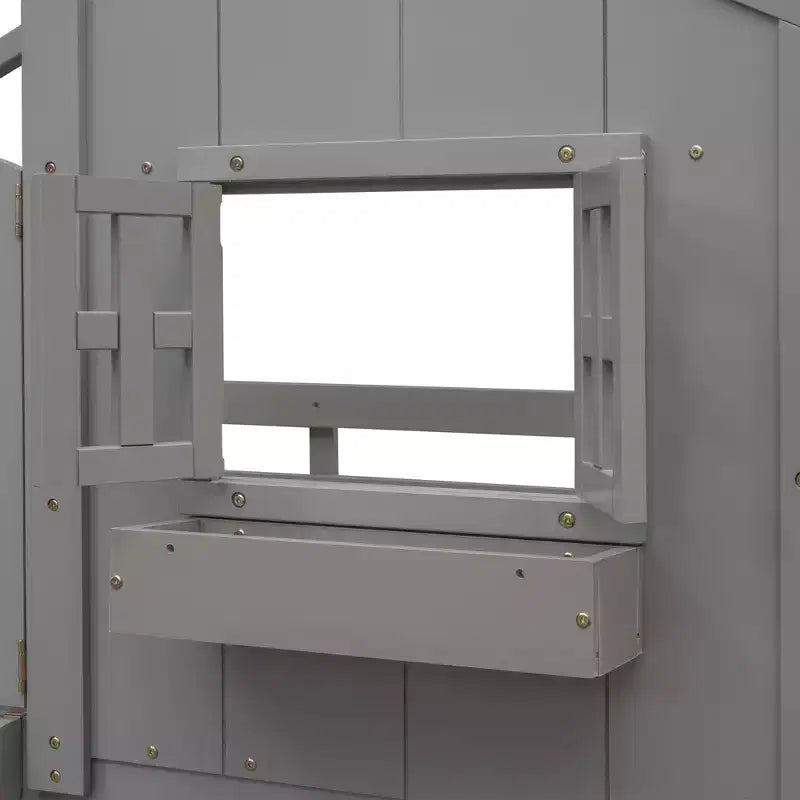 Doppel-Loftbett in Hausform, Holzspielhaus-Loftbett mit Leiter und Schutzgittern für Kinder