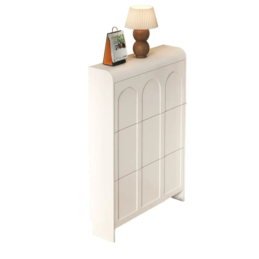 Schlanker Schuhschrank mit 3 Fächern, Weiß, Holz, Klappfach