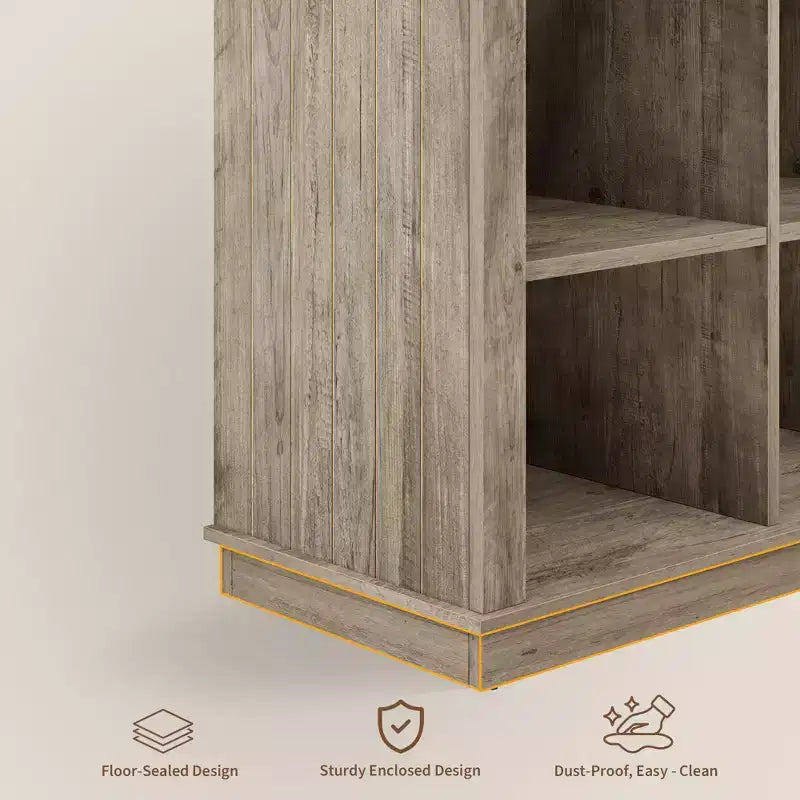 8 Würfelregal, Bücherregal im Landhausstil, 157,5 cm langes Holzregal für den Eingangsbereich, langes, niedriges Bücherregal für das Wohnzimmer