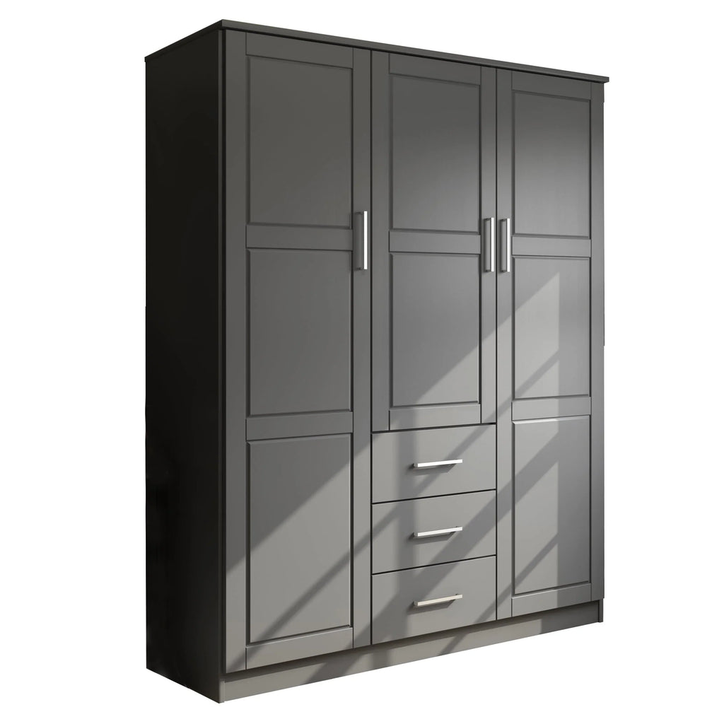 Palace Imports 100% Massivholz Cosmo 3-Türiger Kleiderschrank mit Massivholz- oder Spiegeltüren