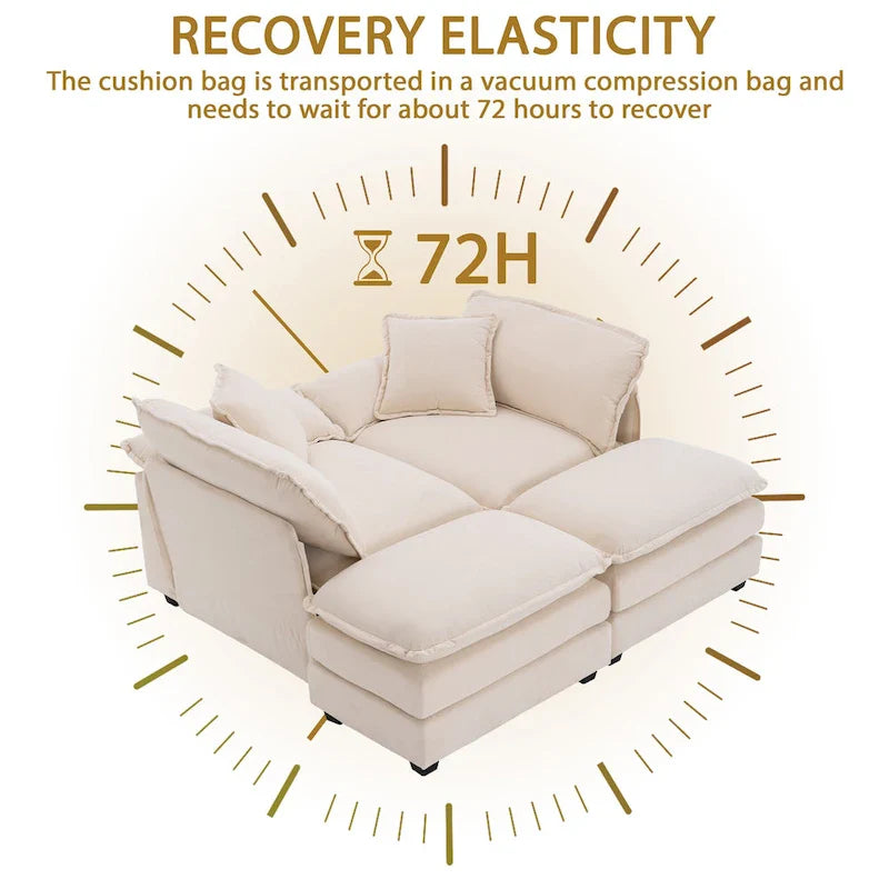 2-Sitzer-Sofa mit 2 Kissen, 2 Polstern und 2 Hockern, bequemes Sofa – Tiefes Wohnzimmersofa, Modulsofa