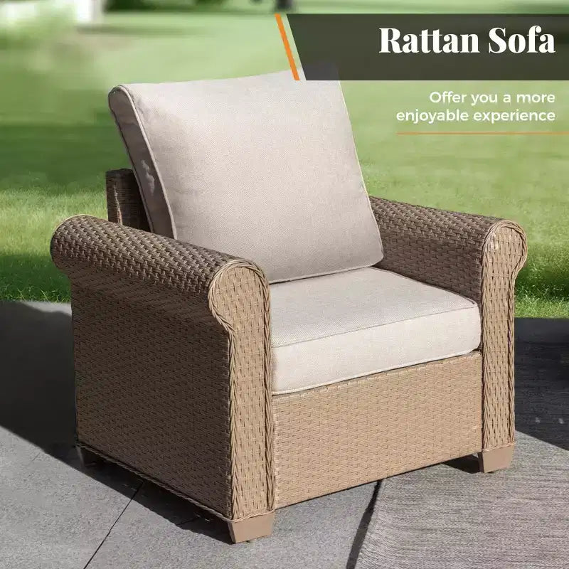 Captiva Designs 6-teiliges Luxus-Rattan-Sofa-Set für den Außenbereich mit geschwungenen Armlehnen und Kissen