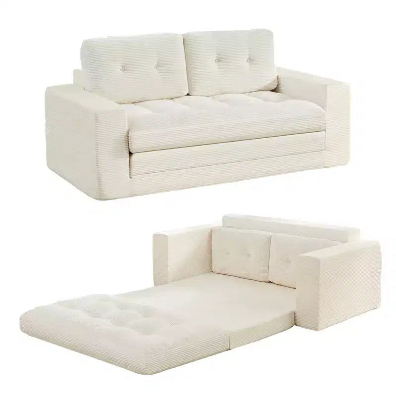 Mjkone 71" 2-in-1 Schlafsofa, umwandelbar, gerippter Stoff, klappbares Zweisitzer-Schlafsofa mit geknöpften Polstern, platzsparend