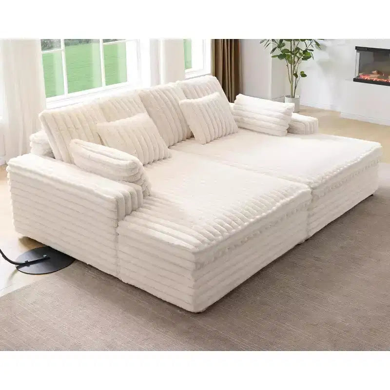 AMERLIFE 93 Doppel-Récamiere-Sofa für Zwei, tiefes Cloud-Sofa mit Lendenkissen & breiten Armlehnen, einfache Montage, Kunstfell
