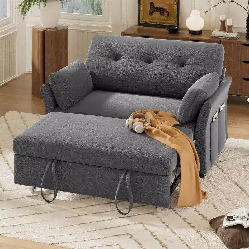 Dyonery 3-in-1 Schlafsofa, ausziehbares Schlafsofa mit Seitentasche und verstellbarer Rückenlehne, werkzeuglose Montage, faltbares Liebessofa