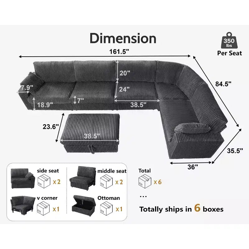 Dyonery Modulares Cord-Ecksofa mit waschbaren Bezügen