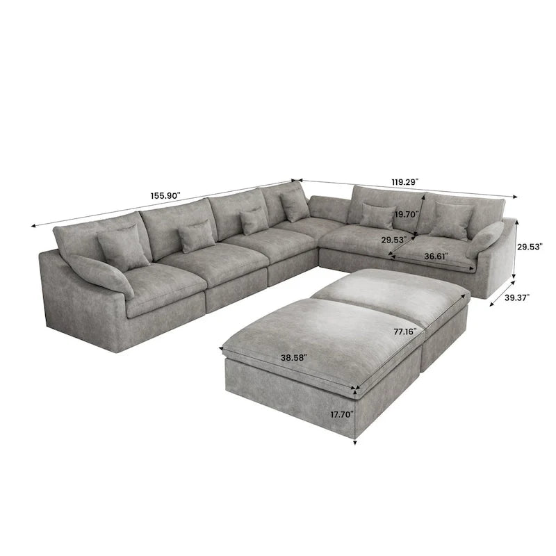 Großes Ecksofa aus Leinen für das Wohnzimmer-Set