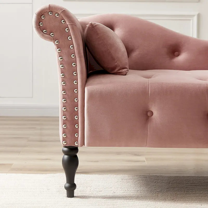 Moderne 60.6 Samt gepolsterte Knöpfe getuftete Chaiselongue mit Massivholzbeinen und Ziernägeln