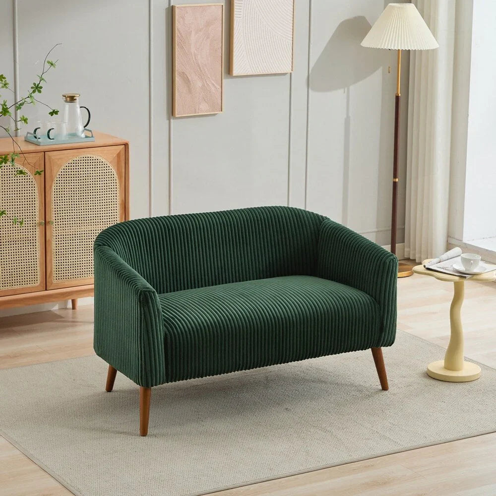 Zweisitzer-Sofa, bezogen mit Cordstoff, mit Walnussholzbeinen