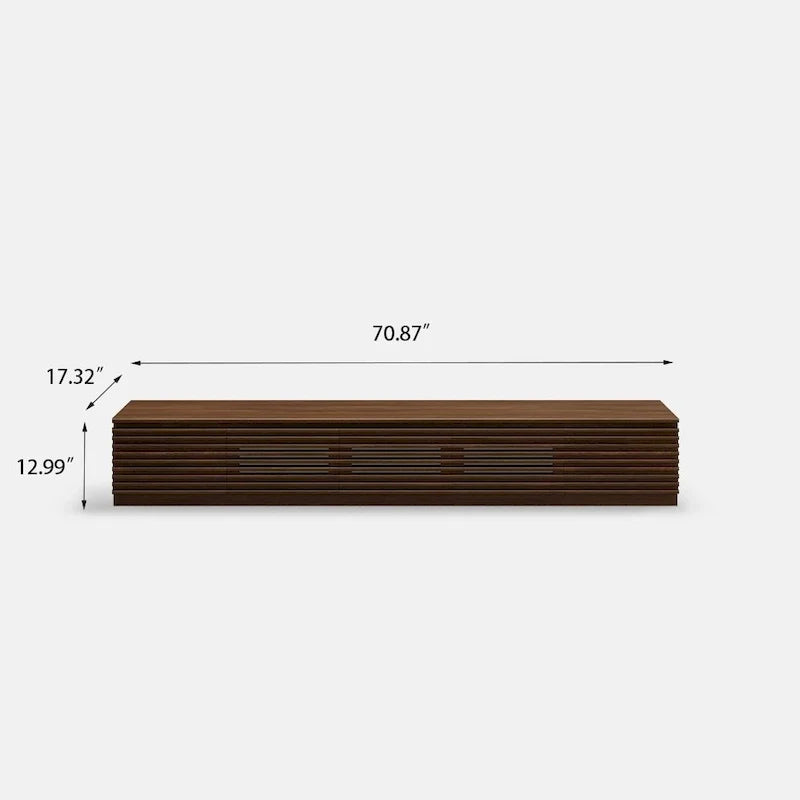 Minimalistischer TV-Ständer mit Schubladen, Massivholz-Medienkonsole mit Schränken, Klapptür, Nussbaumfurnier, fertig montiert