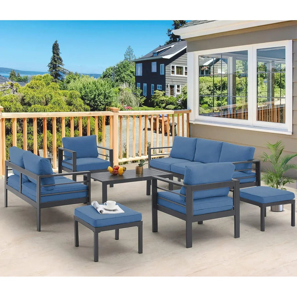 AECOJOY 7-teiliges Aluminium-Terrassenmöbel-Set Outdoor-Gesprächsgarnitur