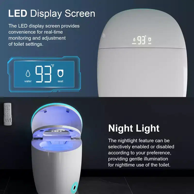 Smart-Bidet-Toilette mit automatischem Öffnen/Schließen von Deckel und Sitz, Fußsensor-Spülung, spülkastenlos, einteilig, verlängert, beheizter Sitz
