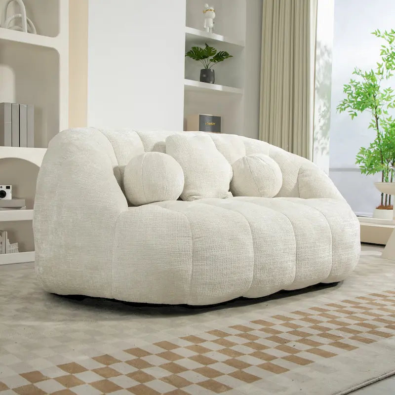 Weißer Chenille-Loungesessel (63,78 Zoll) mit hochdichtem Schaumstoff