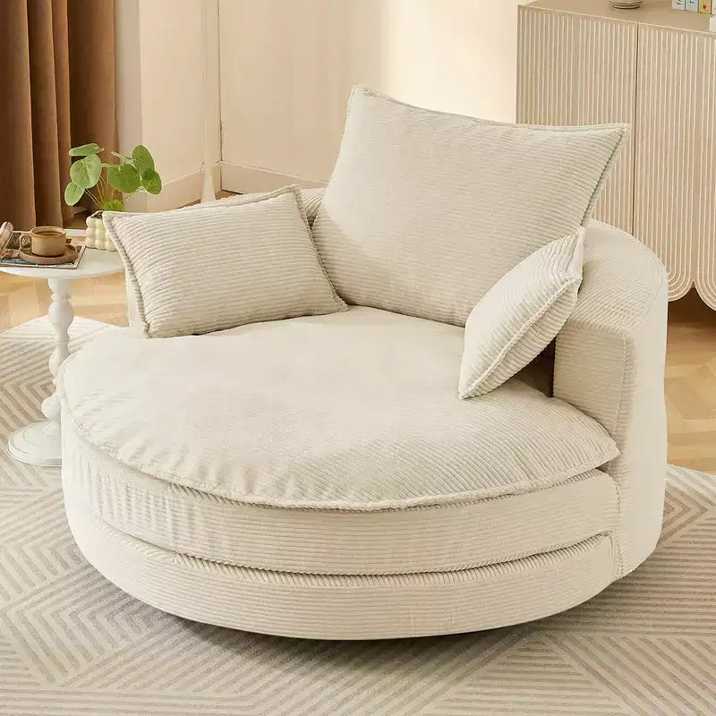 360° drehbarer Loungesessel, drehbarer runder Fass-Sessel mit Kissen für das Wohnzimmer