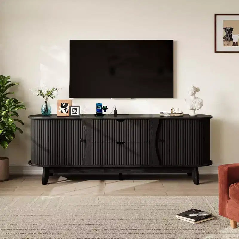 Schwarz/Braun Mid-Century TV-Schrank mit 2 Schubladen, für 1 Zimmer