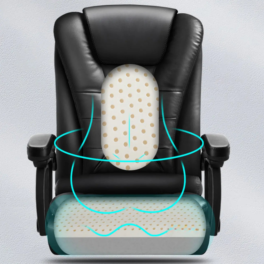 Ergonomischer Bürostuhl aus schwarzem Leder mit Fußstütze und Drehfunktion