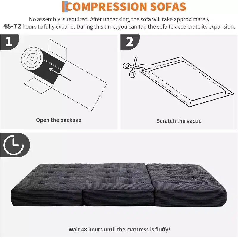 SunnyFurn 6 Zoll Dreifach-Klappmatratze Schlafsofa, 75x54,3 Schaumstoff-Gästebett mit getuftetem Cordbezug, tragbar für Camping, Wohnzimmer, Schlafzimmer