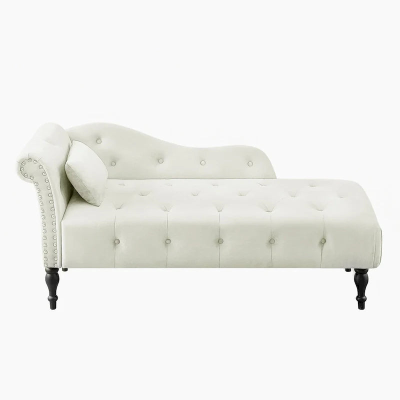 Moderne 60.6 Samt gepolsterte Knöpfe getuftete Chaiselongue mit Massivholzbeinen und Ziernägeln