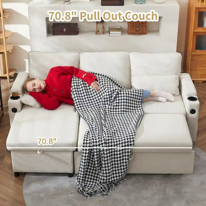 80 L-förmiges Schlafsofa, Sofabett mit Ausziehbett, umwandelbares Schlafsofa