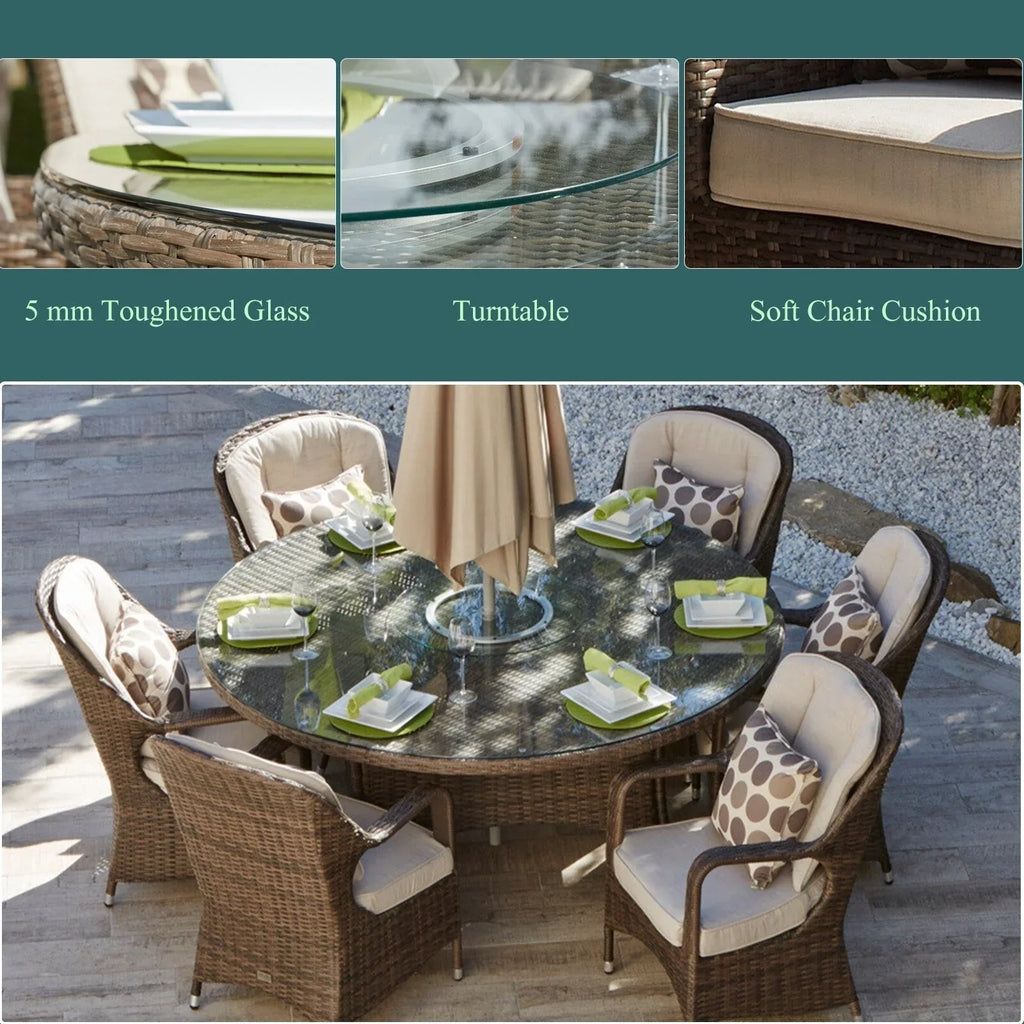 7-teiliges Garten-Essgruppe aus Rattan mit runden Kissen von Moda Furnishings