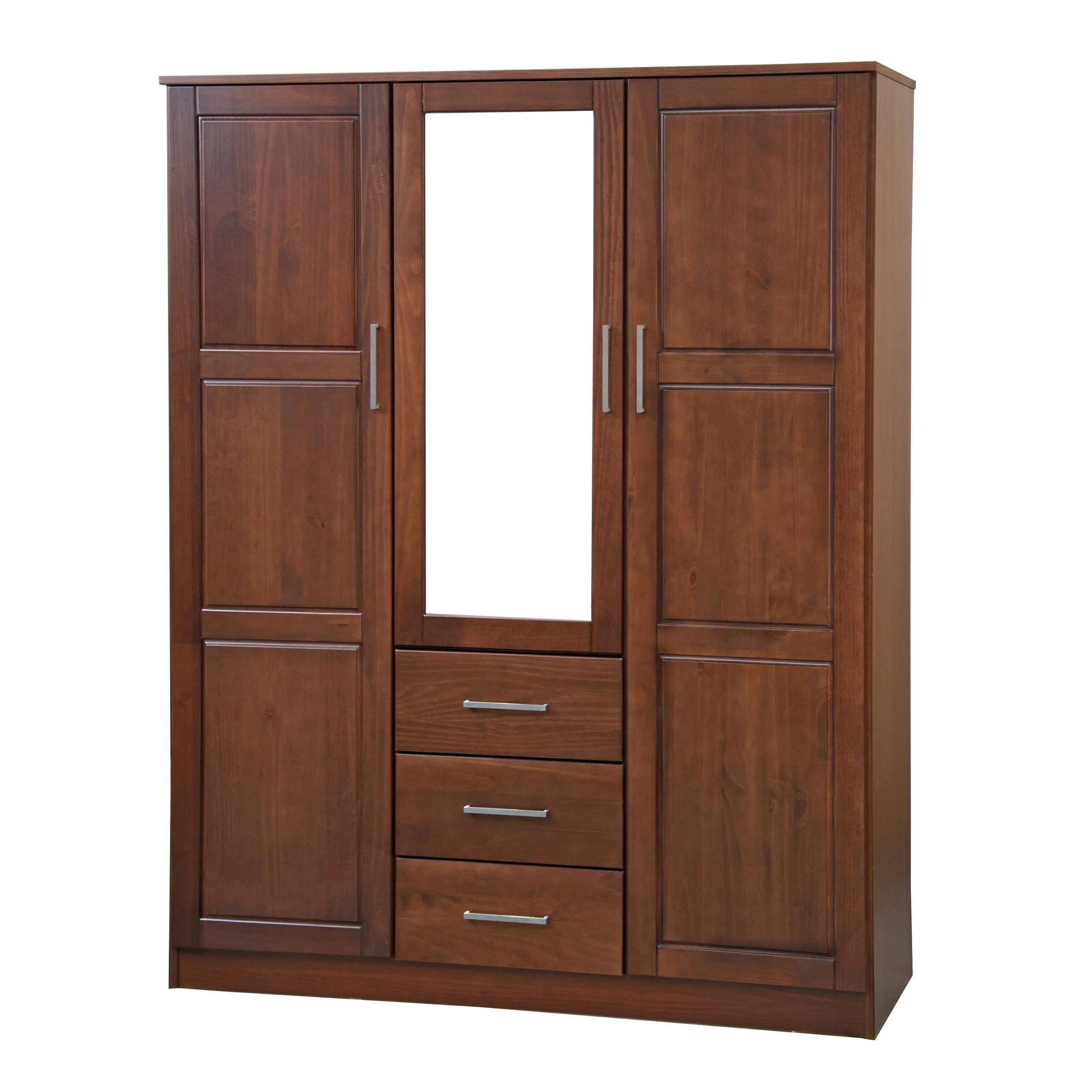 Palace Imports 100% Massivholz Cosmo 3-Türiger Kleiderschrank mit Massivholz- oder Spiegeltüren