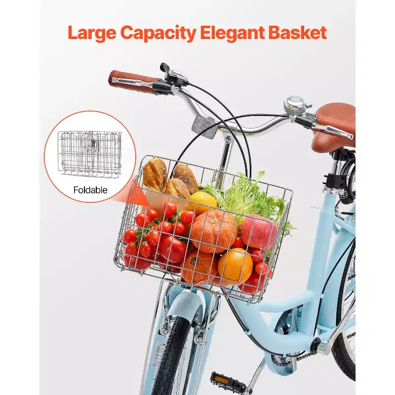 VEVOR Cruiser Bike, 7-Gang, 26-Zoll Hellblaues Beach Cruiser Fahrrad mit großem Korb und Gepäckträger, sicheres & robustes Cruiser Bike, Hellblau
