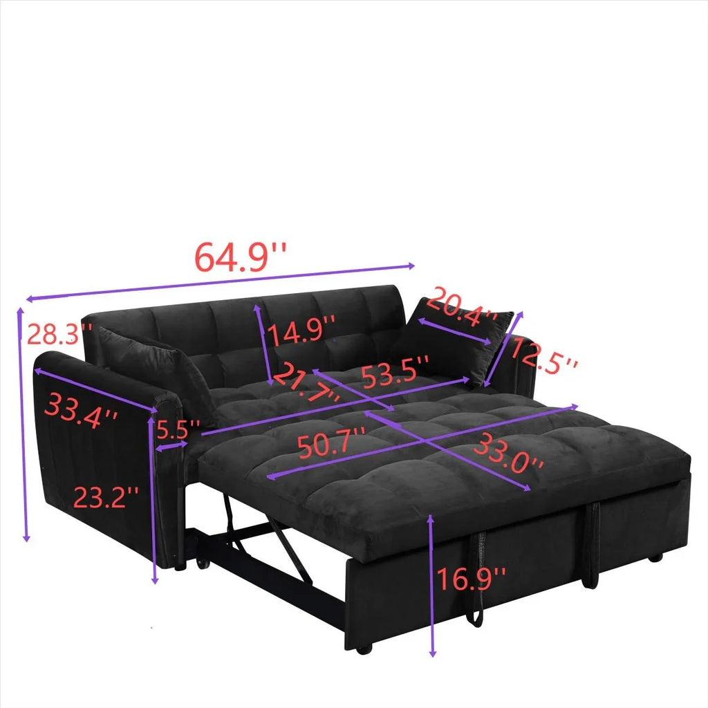 64.96 Samt 3-in-1-Schlafsofa mit verstellbarer Rückenlehne, Aufbewahrungstasche und 227 kg Tragkraft
