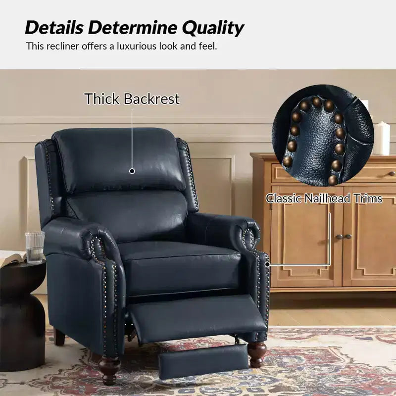 2er-Set Elisabete Modern Wingback Echtleder-Liegesessel mit Vintage-Nagelkopfleiste für Wohn- und Schlafzimmer | ART OF LIVING DESIGNS