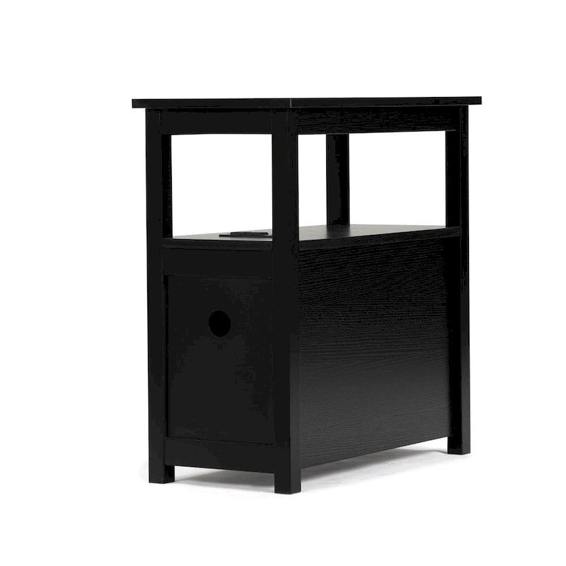 Beistelltisch mit Ladestation, schmaler Sofa-Beistelltisch, Nachttisch aus Holz, Schlafzimmer-Wohnzimmer-Möbel, Schwarz