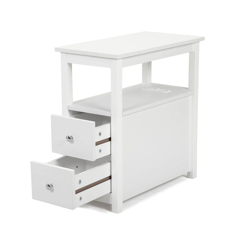 Beistelltisch mit Ladestation, schmaler Sofa-Beistelltisch, Nachttisch aus Holz, Schlafzimmer-Wohnzimmer-Möbel, Schwarz