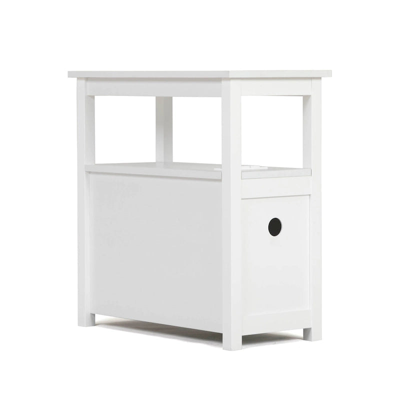 Beistelltisch mit Ladestation, schmaler Sofa-Beistelltisch, Nachttisch aus Holz, Schlafzimmer-Wohnzimmer-Möbel, Schwarz