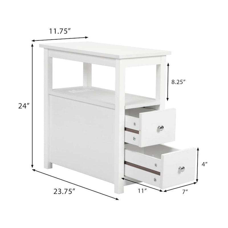 Beistelltisch mit Ladestation, schmaler Sofa-Beistelltisch, Nachttisch aus Holz, Schlafzimmer-Wohnzimmer-Möbel, Schwarz