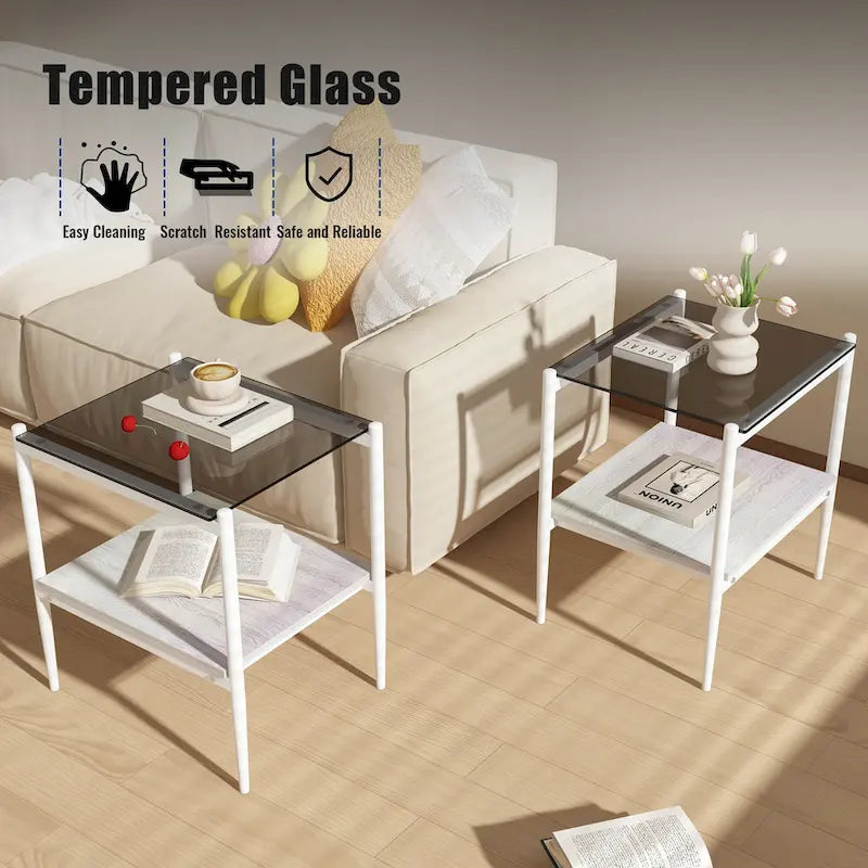 Couchtisch und Beistelltische, 3er-Set, Tisch aus gehärtetem Glas mit MDF-Schicht, moderne Tische für das Wohnzimmer, graues Glas