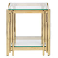 Woker Furniture 20 breiter quadratischer Beistelltisch mit Glasplatte, Couchtisch aus goldenem Edelstahl mit gehärtetem Glas