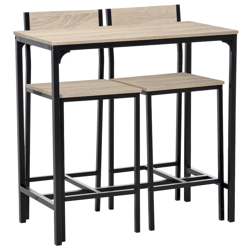 3-teiliges Bartisch- und Stuhlset, Essgruppe im Industrial-Stil für 2 Personen, Küchentisch in Thekenhöhe mit Barhockern