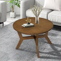 32 Zoll runder Couchtisch aus Holz für Wohnzimmer, Mid-Century Bauernhaus runder Holztisch für Apartment, einfache Montage