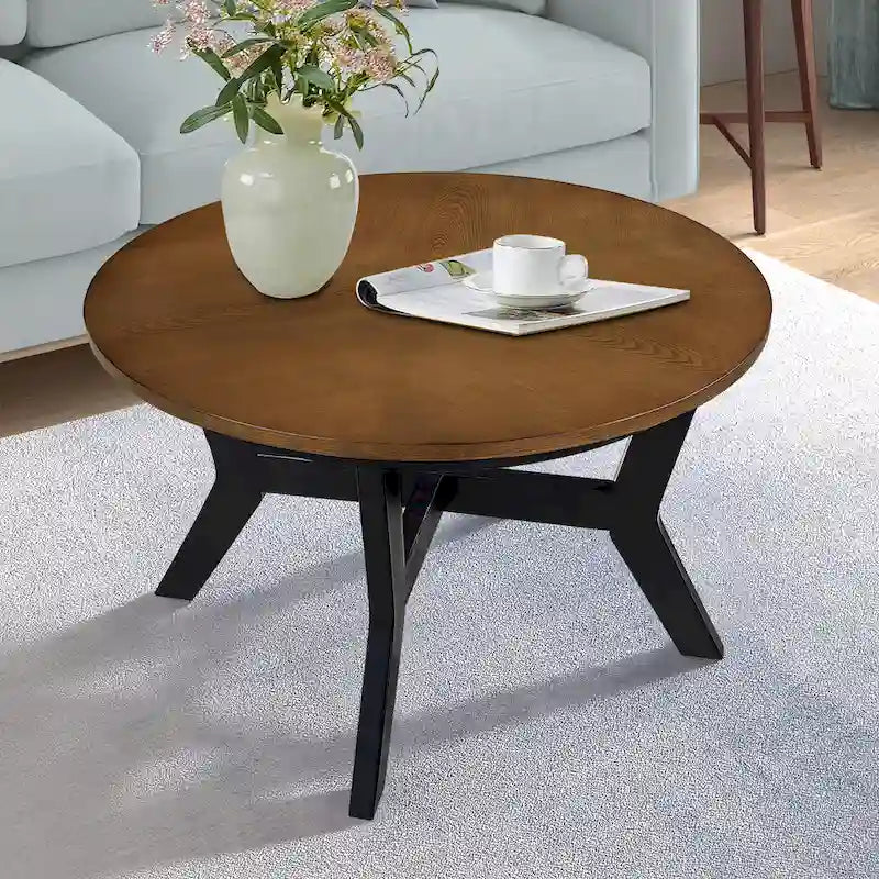 32 Zoll runder Couchtisch aus Holz für Wohnzimmer, Mid-Century Bauernhaus runder Holztisch für Apartment, einfache Montage