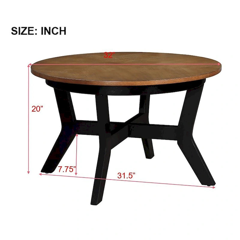 32 Zoll runder Couchtisch aus Holz für Wohnzimmer, Mid-Century Bauernhaus runder Holztisch für Apartment, einfache Montage