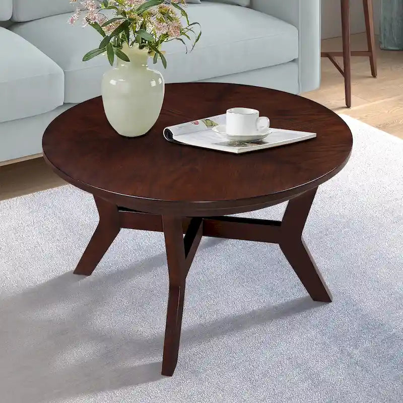 32 Zoll runder Couchtisch aus Holz für Wohnzimmer, Mid-Century Bauernhaus runder Holztisch für Apartment, einfache Montage