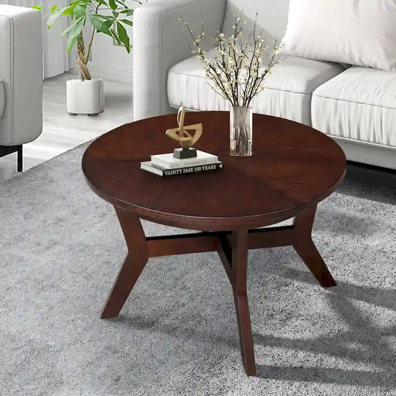 32 Zoll runder Couchtisch aus Holz für Wohnzimmer, Mid-Century Bauernhaus runder Holztisch für Apartment, einfache Montage