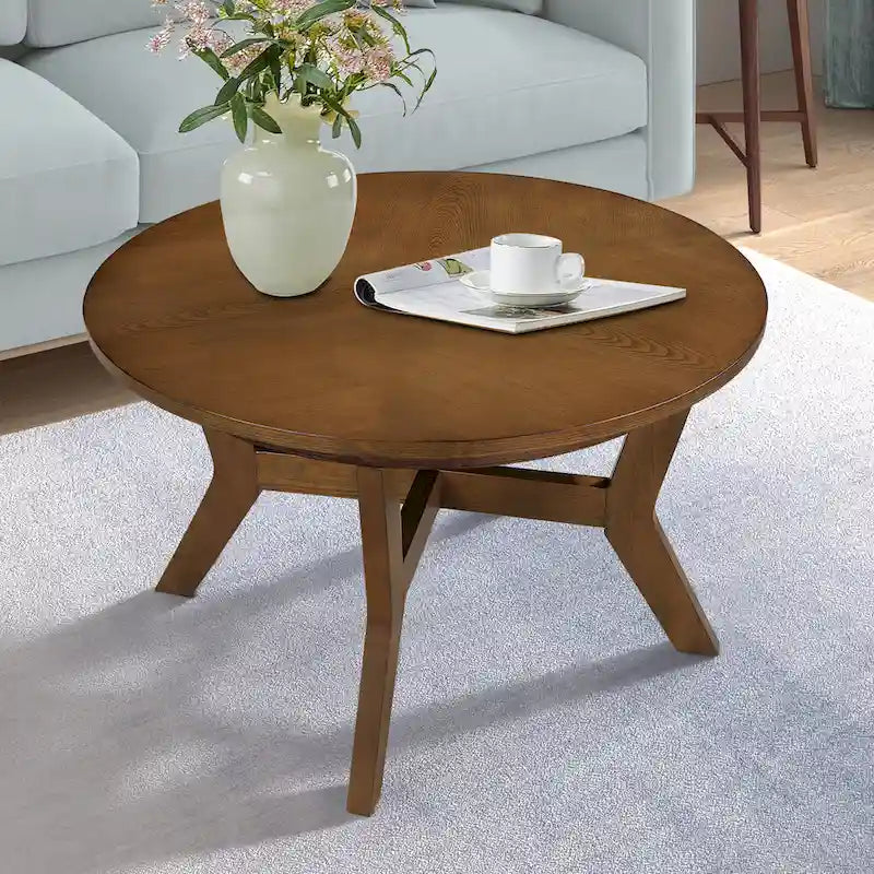 32 Zoll runder Couchtisch aus Holz für Wohnzimmer, Mid-Century Bauernhaus runder Holztisch für Apartment, einfache Montage