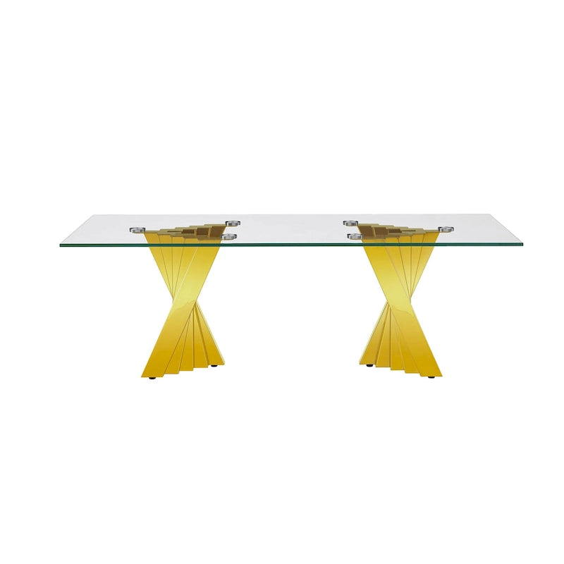 Couchtisch mit Tischplatte aus gehärtetem Glas und Edelstahlgestell in Goldspiegeloptik