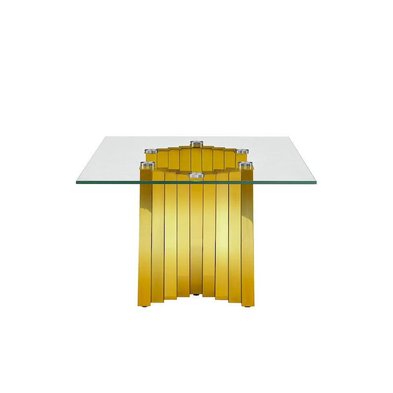 Couchtisch mit Tischplatte aus gehärtetem Glas und Edelstahlgestell in Goldspiegeloptik
