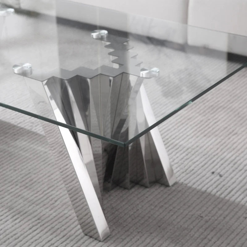 Couchtisch mit Tischplatte aus gehärtetem Glas und Edelstahlgestell in Goldspiegeloptik