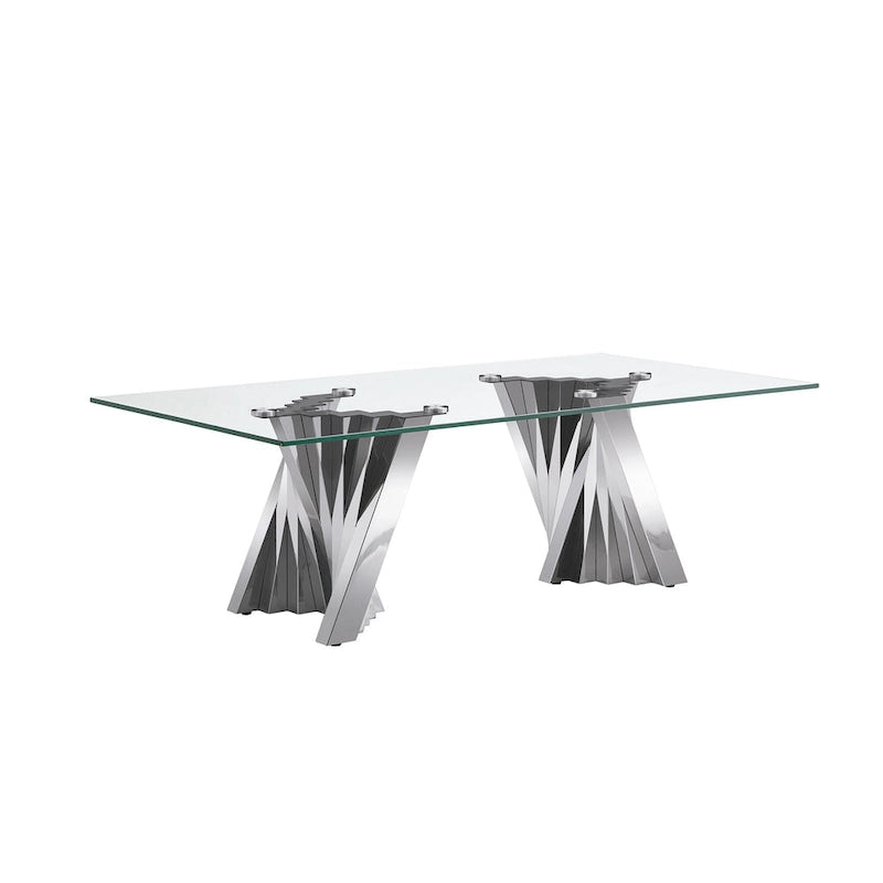 Couchtisch mit Tischplatte aus gehärtetem Glas und Edelstahlgestell in Goldspiegeloptik
