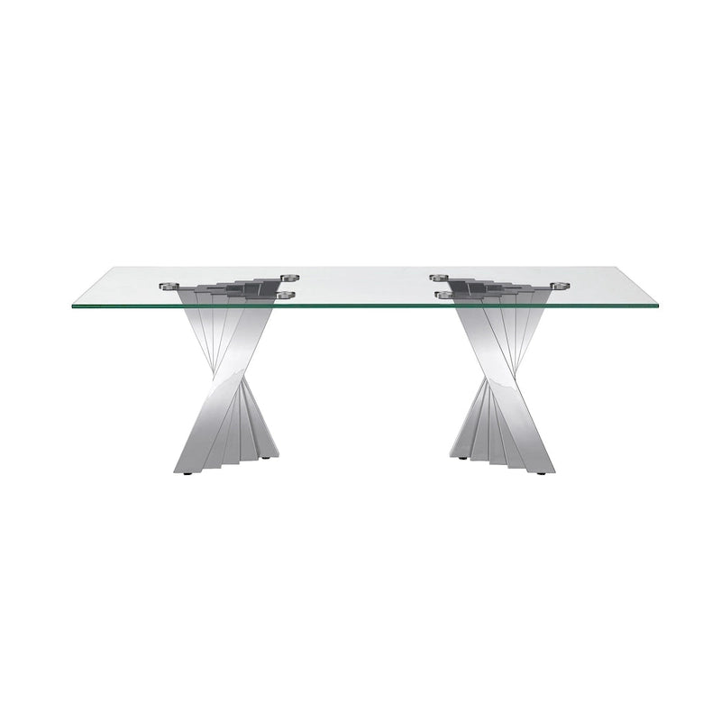 Couchtisch mit Tischplatte aus gehärtetem Glas und Edelstahlgestell in Goldspiegeloptik