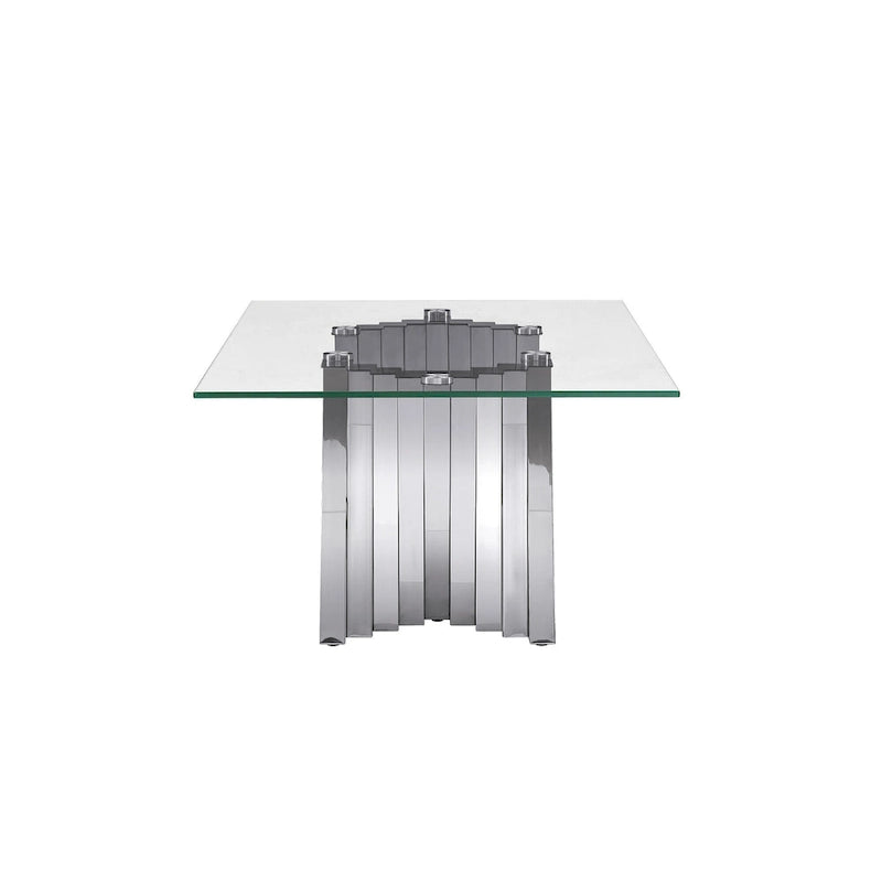 Couchtisch mit Tischplatte aus gehärtetem Glas und Edelstahlgestell in Goldspiegeloptik